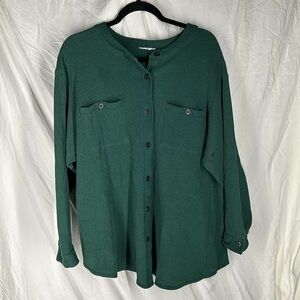 Oversized  Dark Green Button Down Waffle button  Knit Long Sleeve